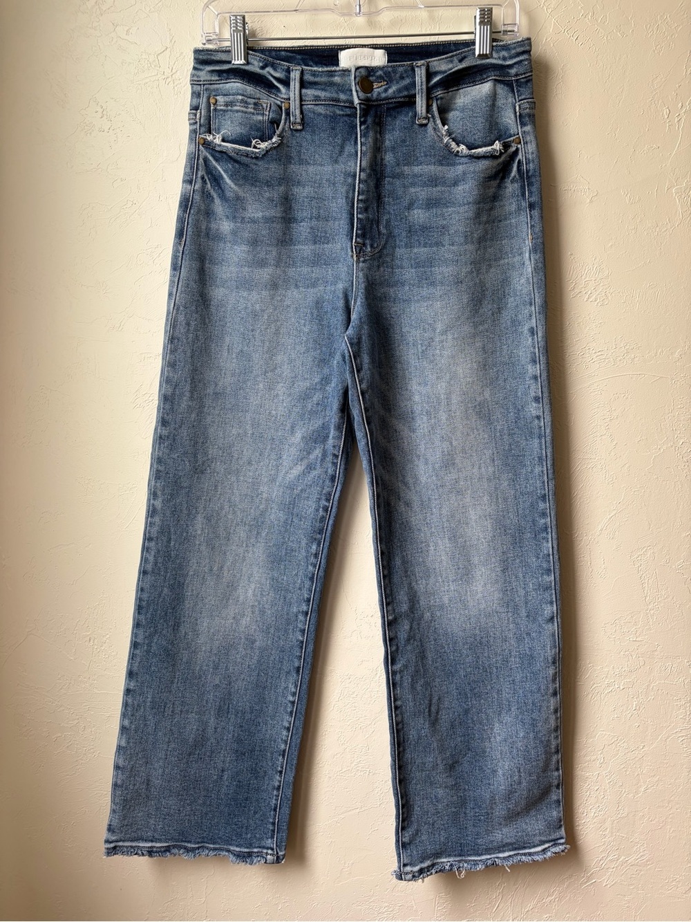 Petra 153 High Rise Straight Leg Cropped Jeans Raw Hem Size 9/28